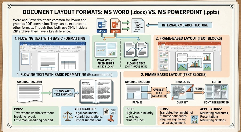 Comparație între formate DTP: MS Word (.docx) vs. MS PowerPoint (.pptx)